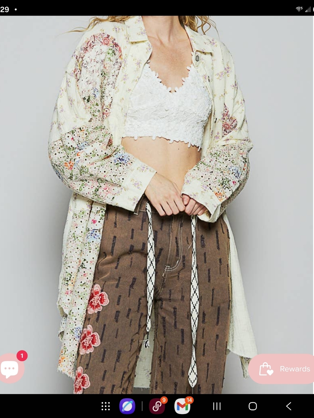 POL Floral Patchwork Double Peace Sign NEW Size M Boutique Blouse Cream w/lace - Picture 8 of 16